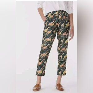 J Crew Collection 100% Silk Twill Pull-On Pants in Giraffe Leaf print Size 10